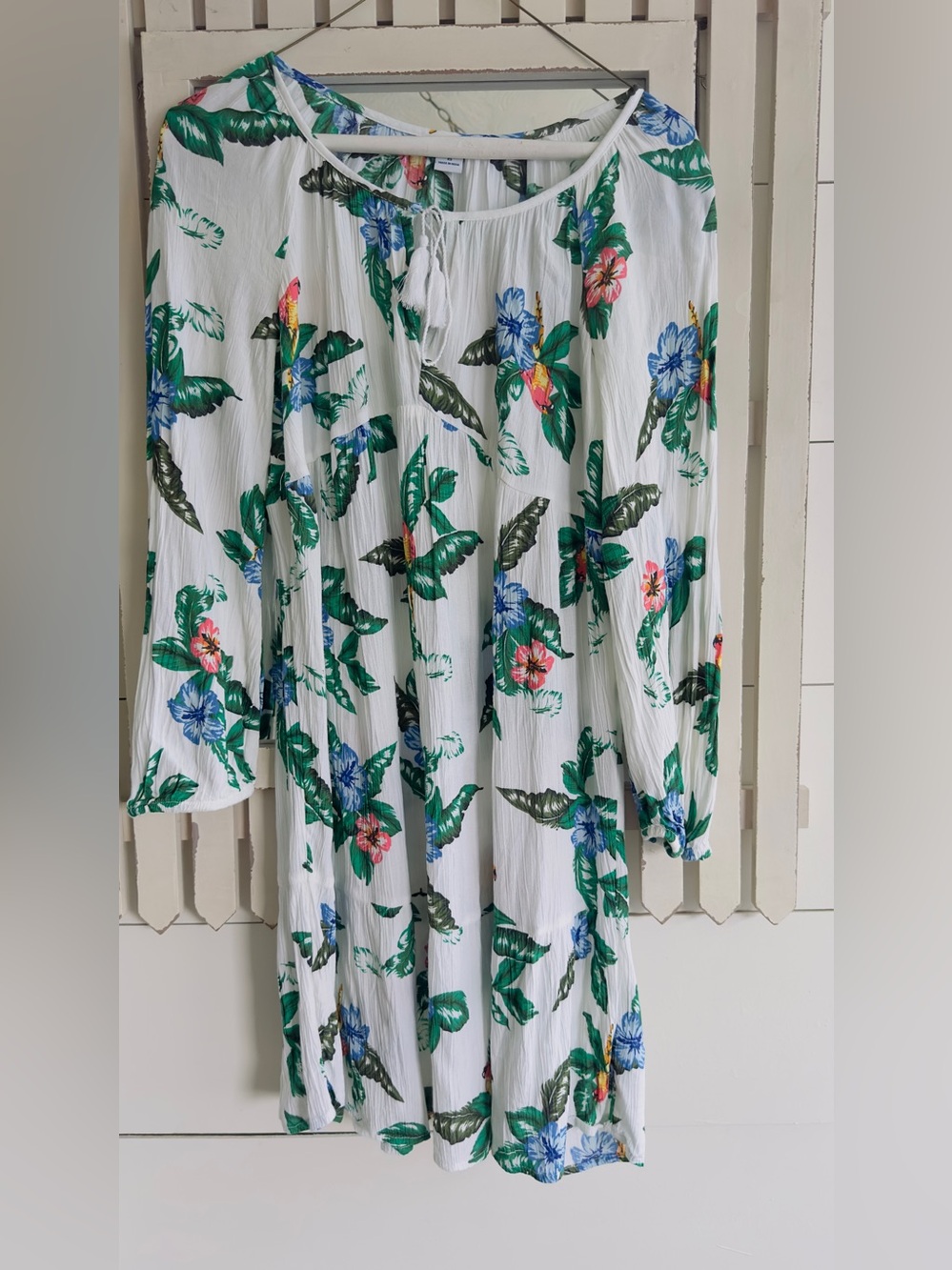 Old Navy White Floral Long Sleeve Tunic Dress